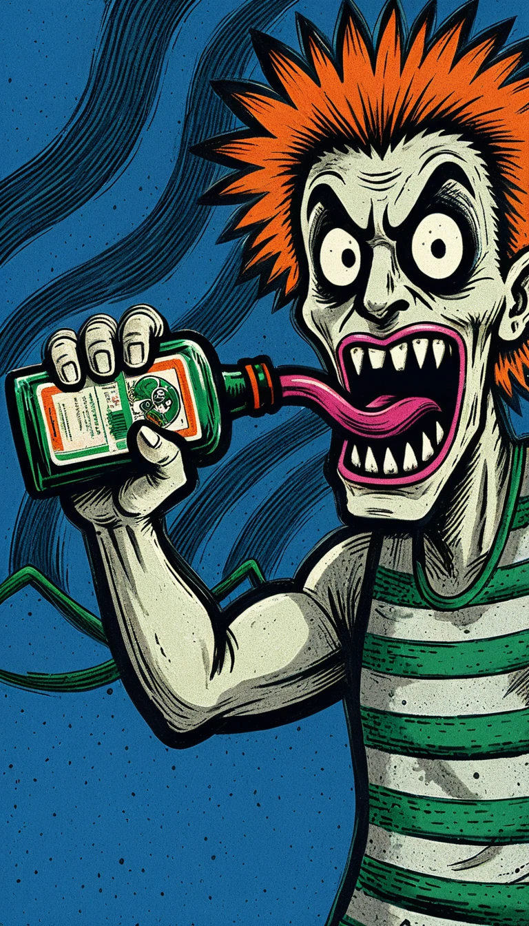 Ilustração digital melancólica com uma garrafa solitária de licor