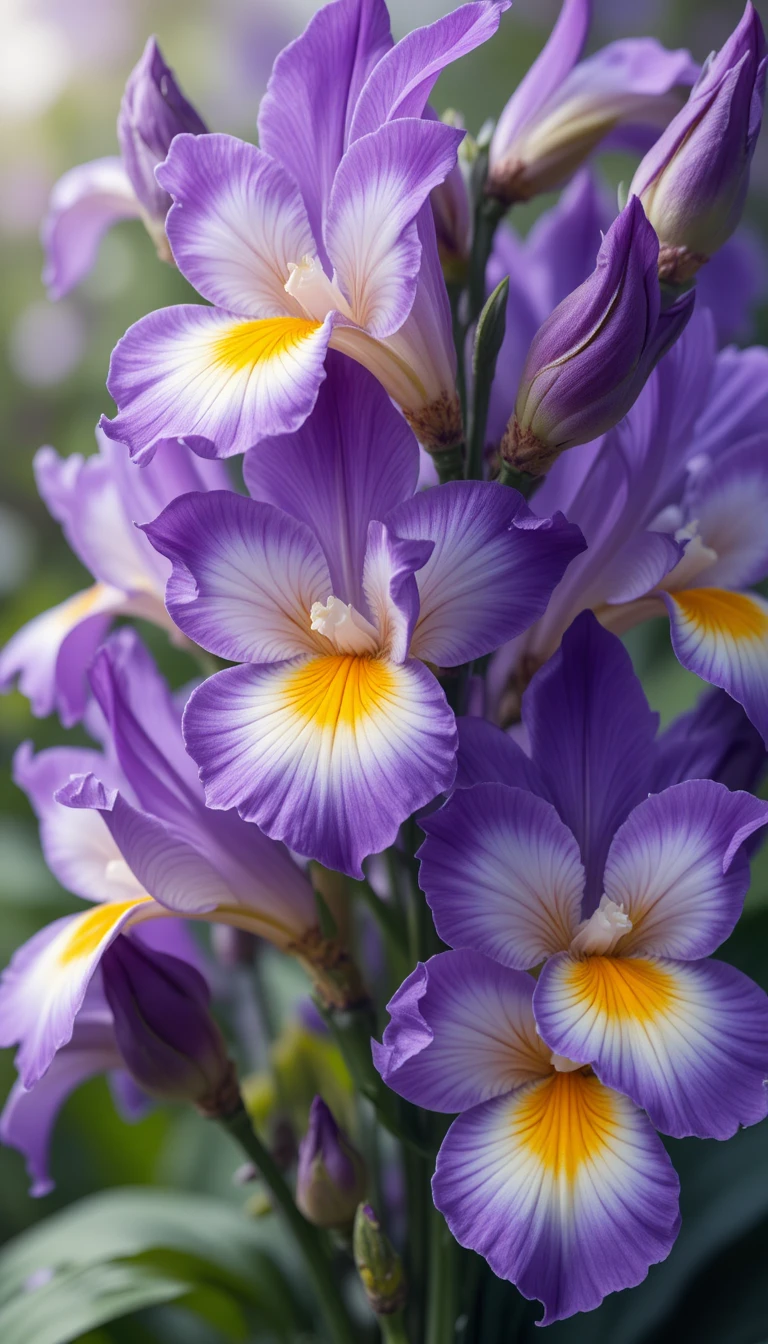 Close up vector illustration of purple freesia flowers