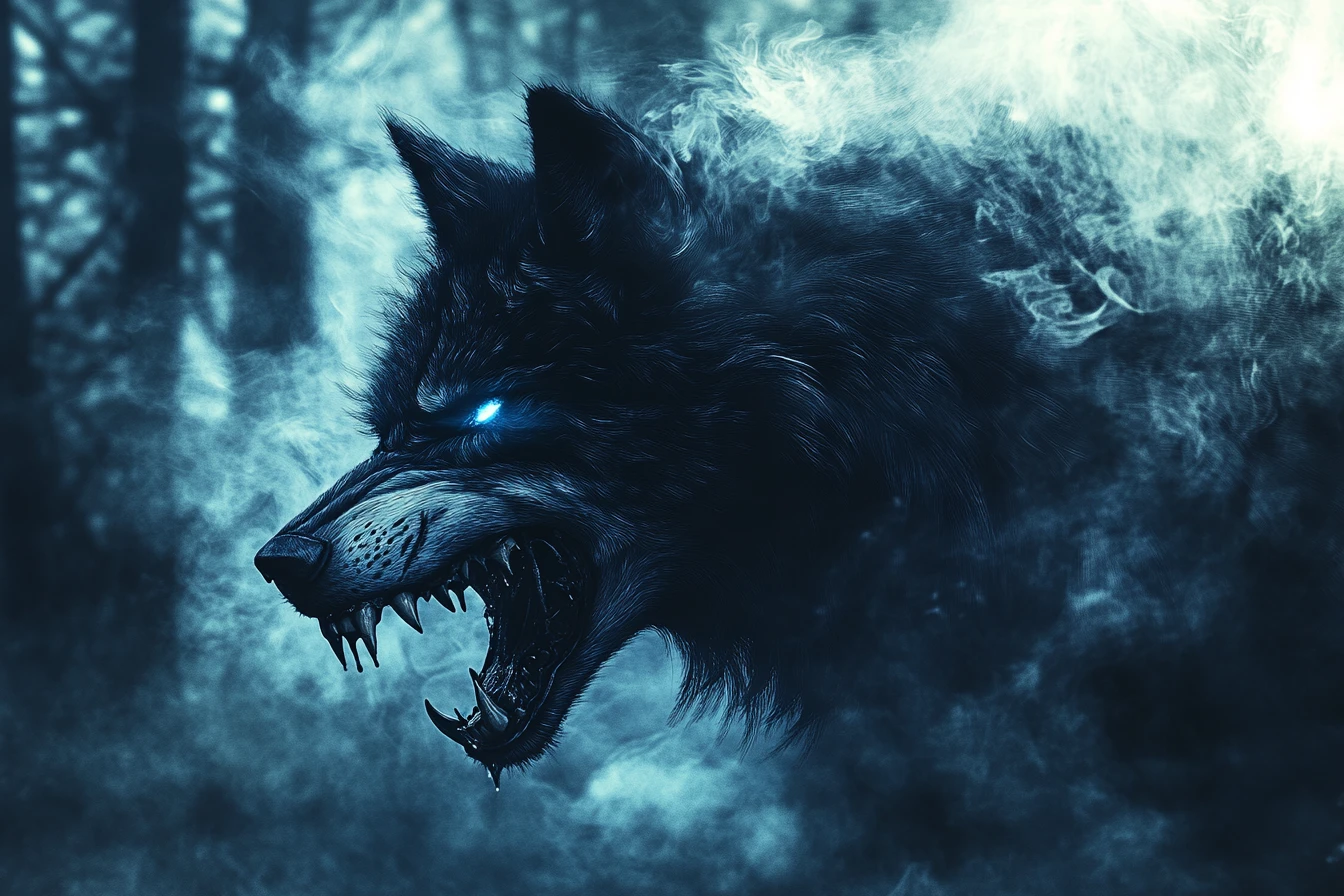 Lobo uivando na beira de uma floresta ao luar