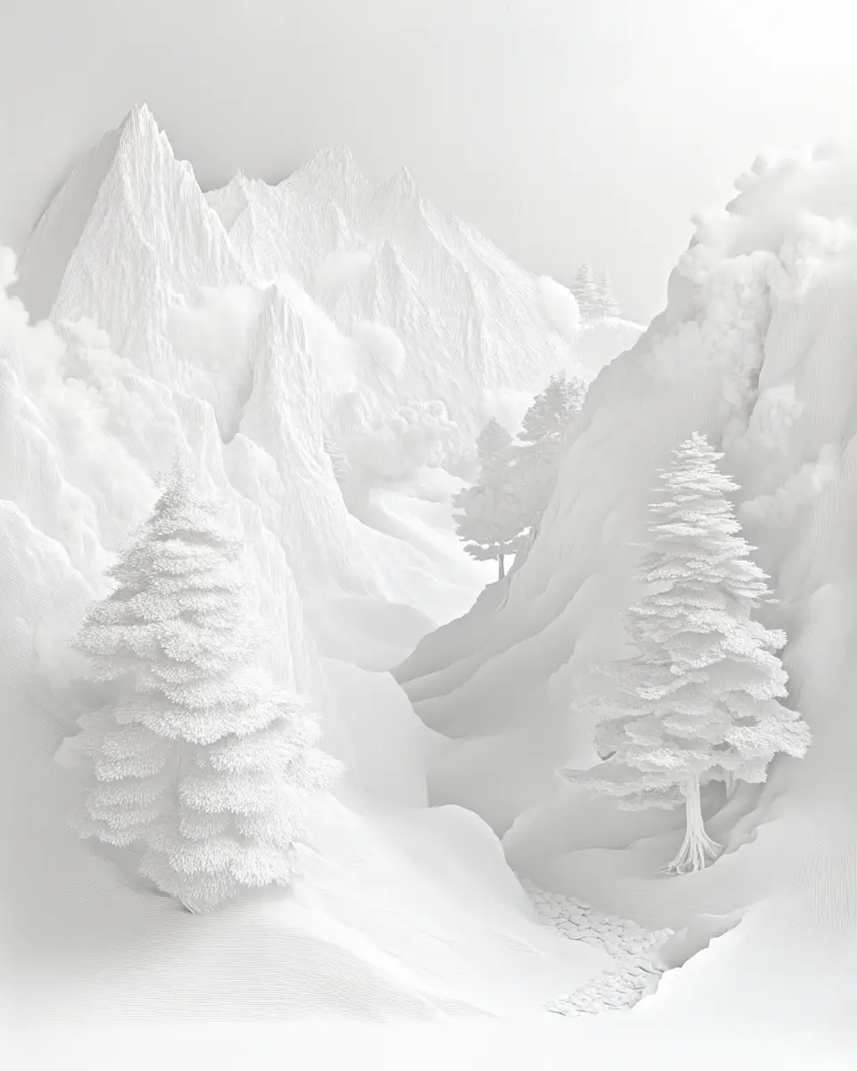 極簡抽象白色風景數位動漫插畫