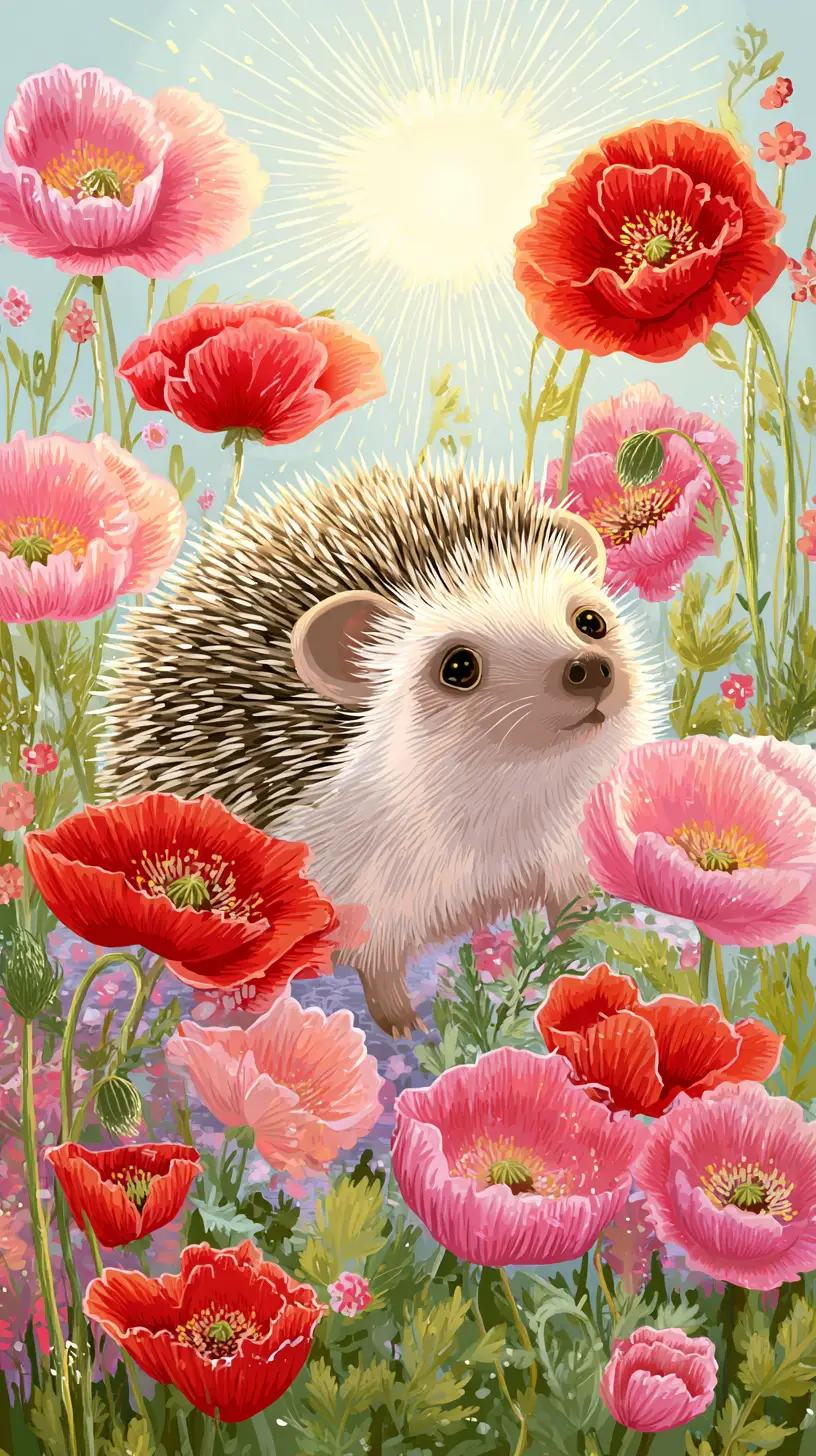 Adorable hérisson dans un champ de coquelicots au soleil chaud