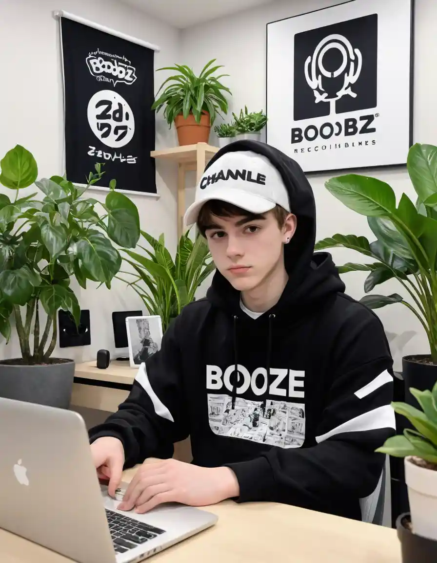 Garçon d’anime en streaming à un bureau d’ordinateur avec micro