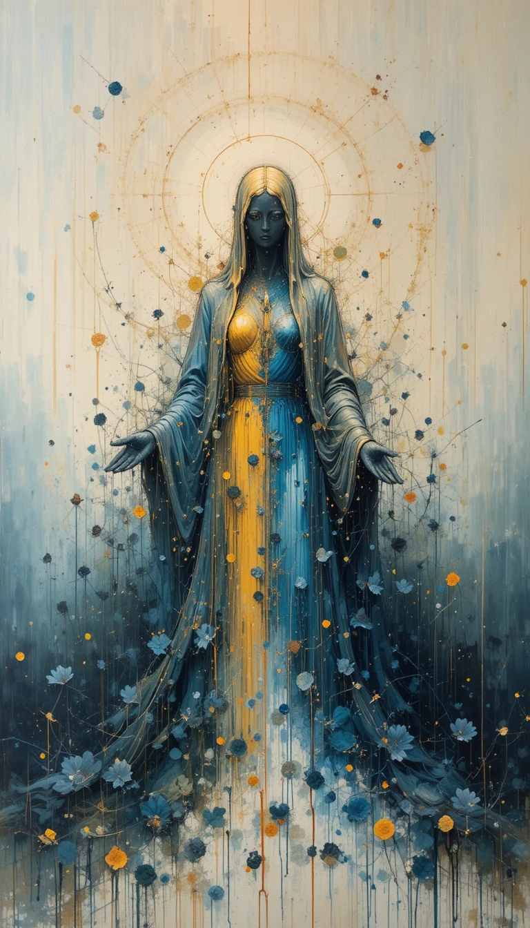 Abstrakte Impasto-Malerei mit spirituellen halbfigurativen Formen
