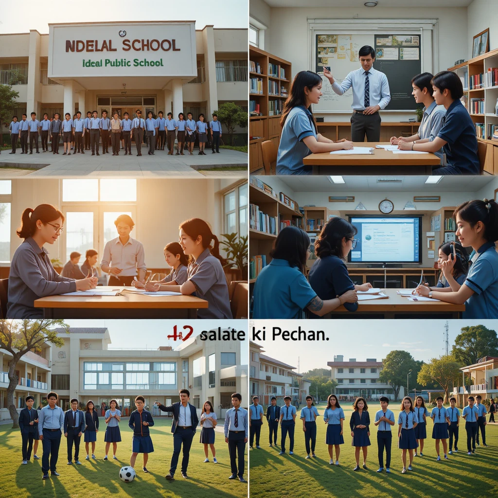Estudiantes llegando a la Ideal Public School bajo la cálida luz de la mañana