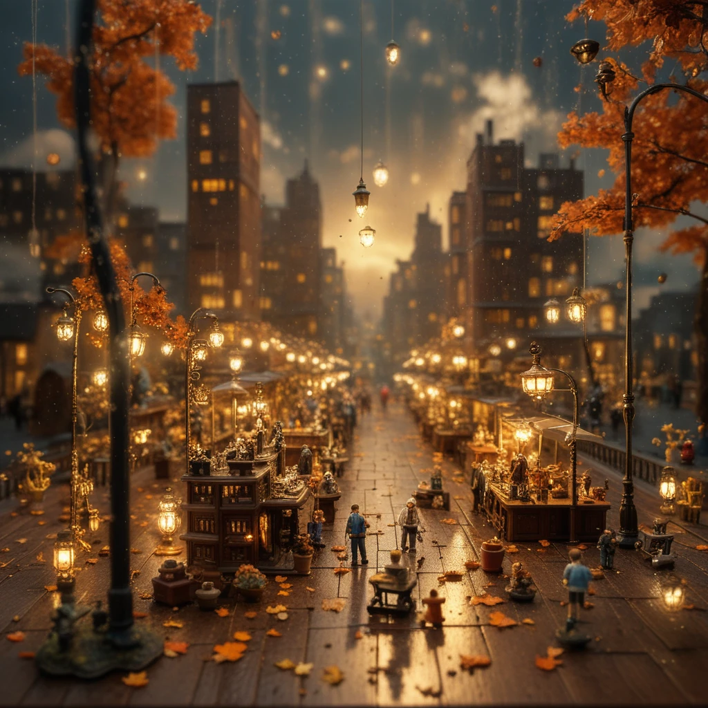 Antique desk lamp illuminating a tiny futuristic city