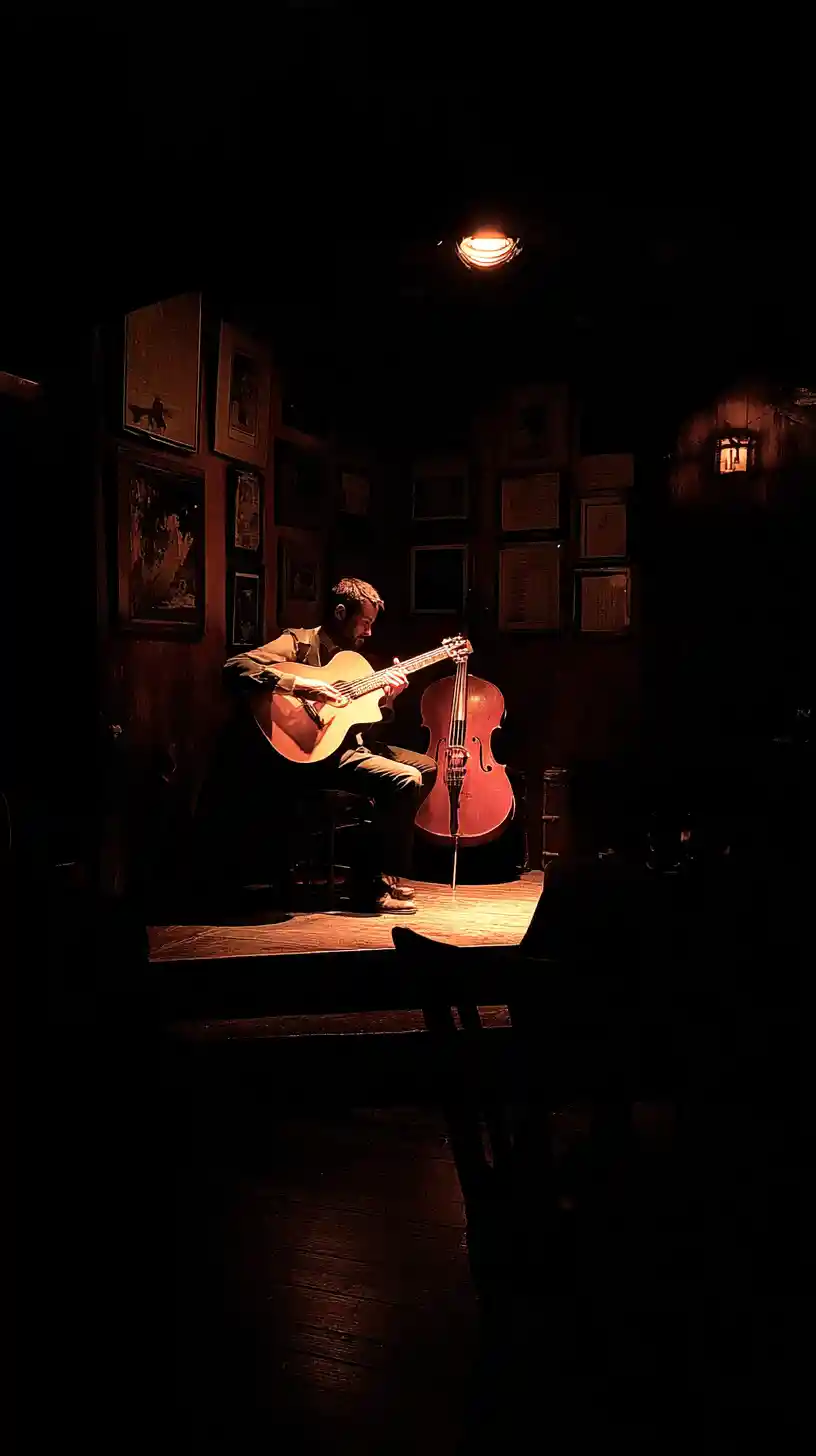 Solomusiker auf der Bühne in einem schummrigen Jazzclub
