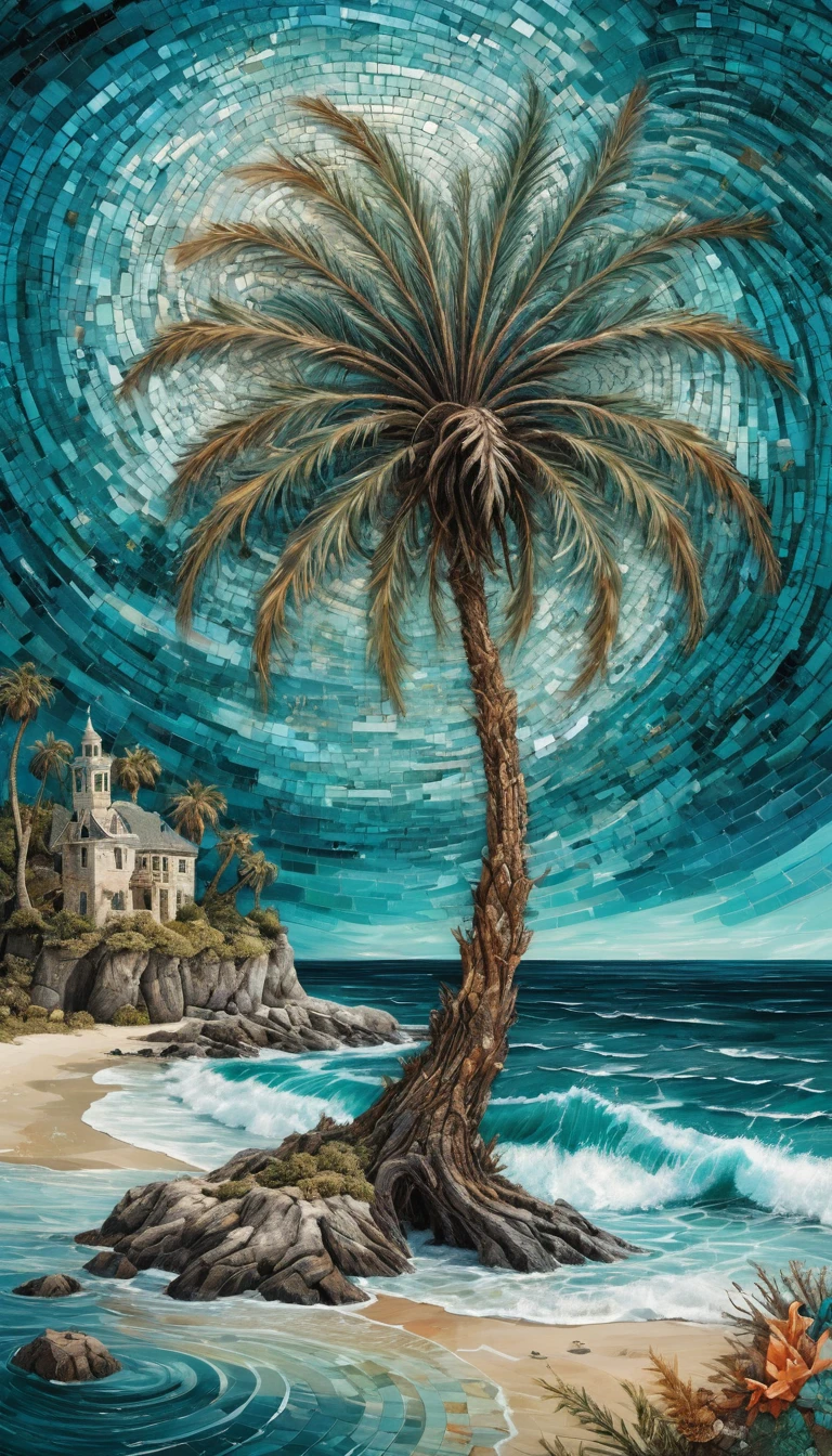 Palma Surreale a Spirale su una Minuscola Isola Tropicale
