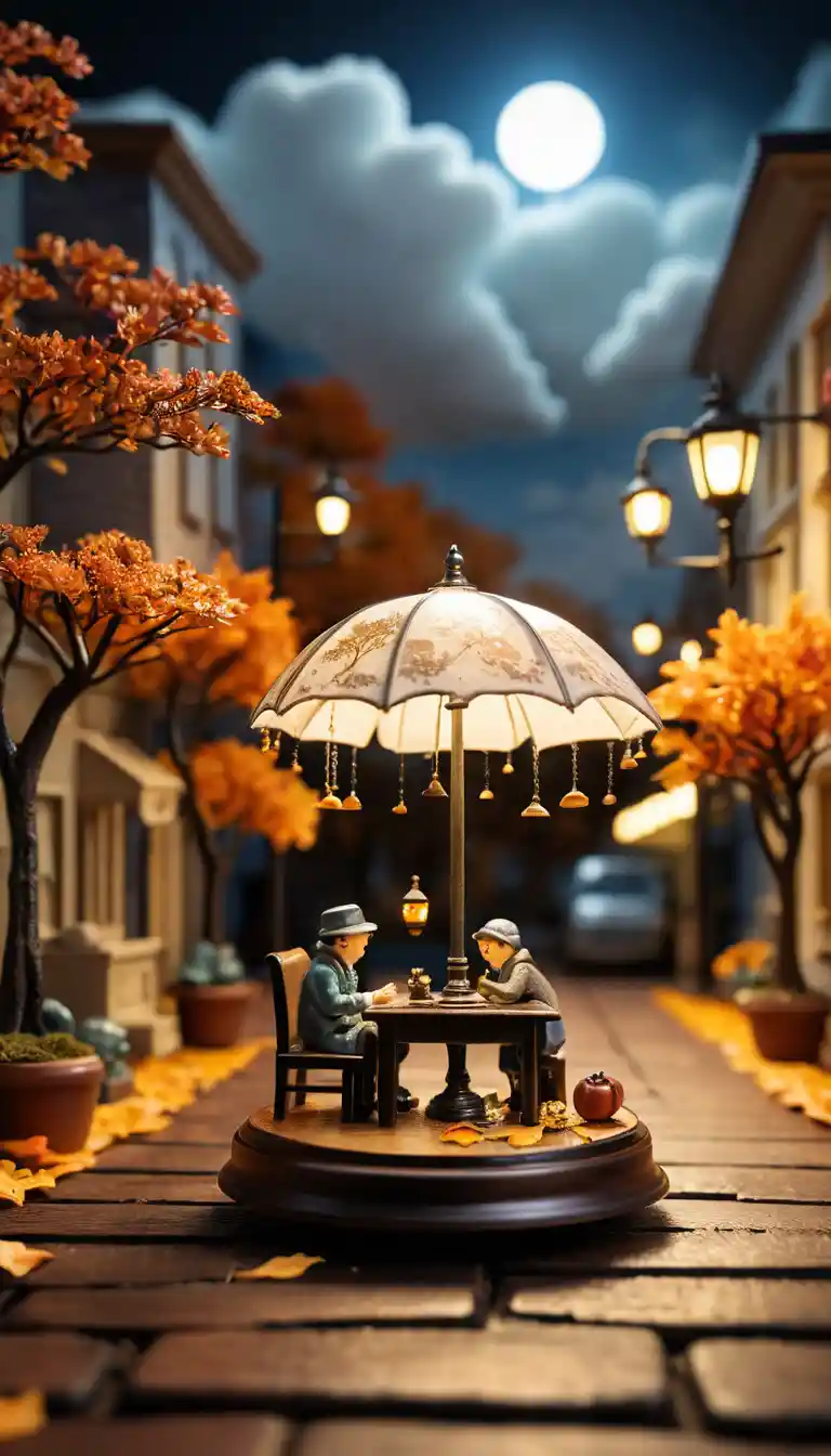Antique desk lamp illuminating a tiny futuristic miniature world