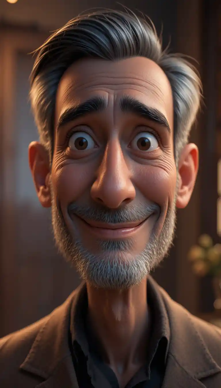 Close up 2D portrait of a middle aged smiling man