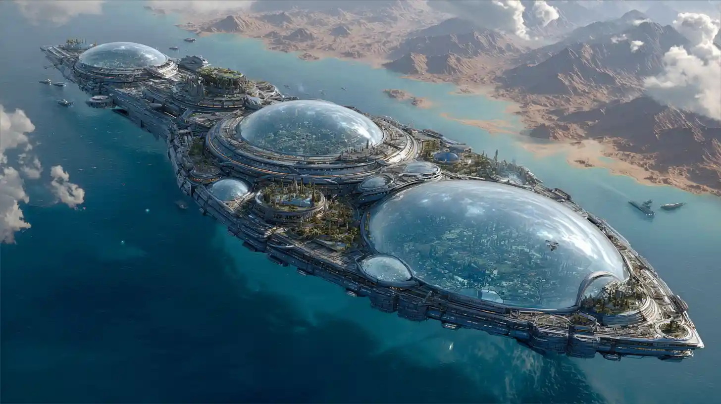 Gigantisches Generationenraumschiff mit Biodomen im Tiefen Weltraum