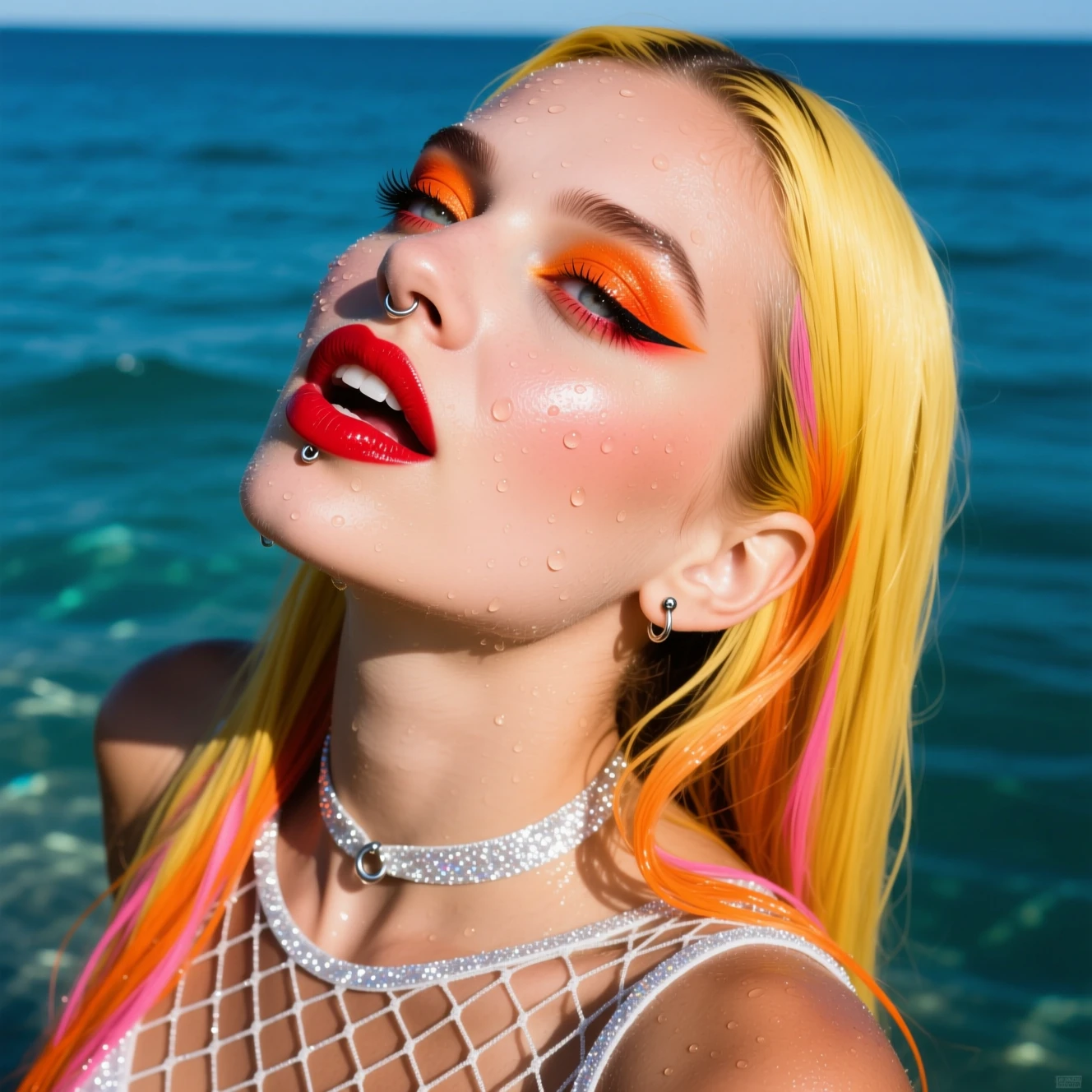 Ritratto dall’alto al sole di una donna sensuale e scintillante