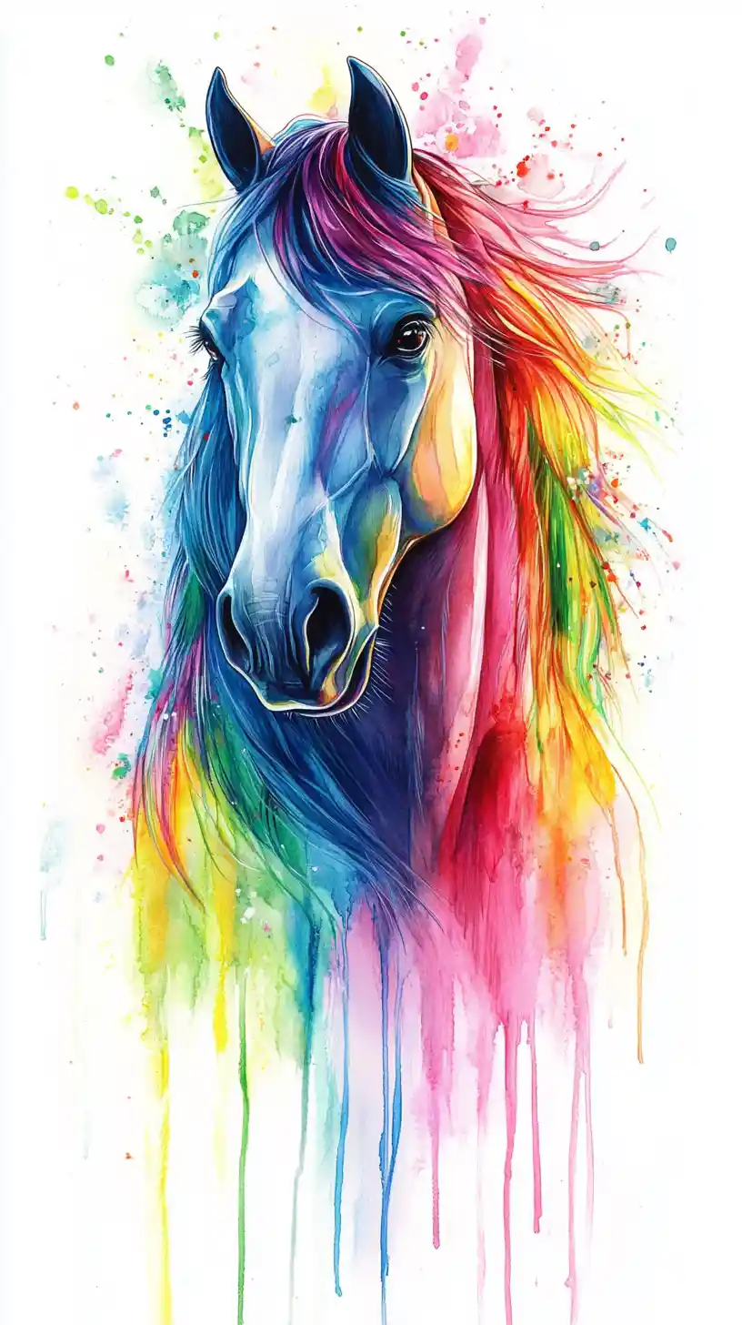 Majestätisches Pferd im Regenbogenlicht auf weißem Hintergrund