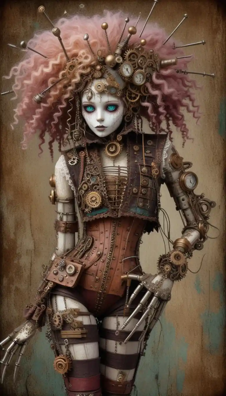 Steampunk Gothic Ragdoll Woman In Side Profile Portrait