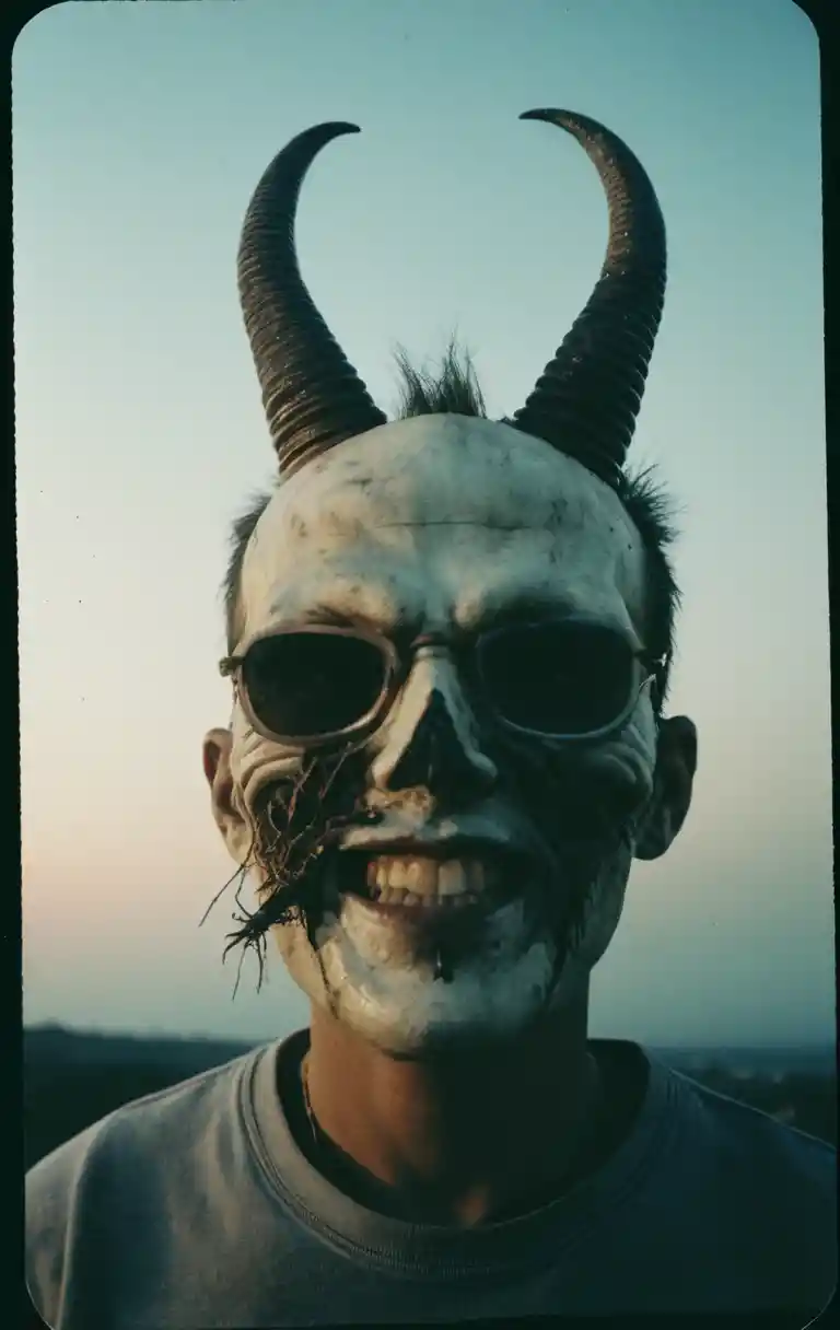 Gros plan d’un portrait monstrueux inspiré du disco sous le ciel nocturne