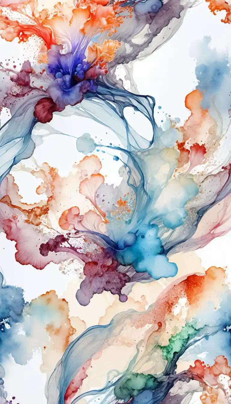 Tourbillon aquarelle abstrait avec détails botaniques à l’encre