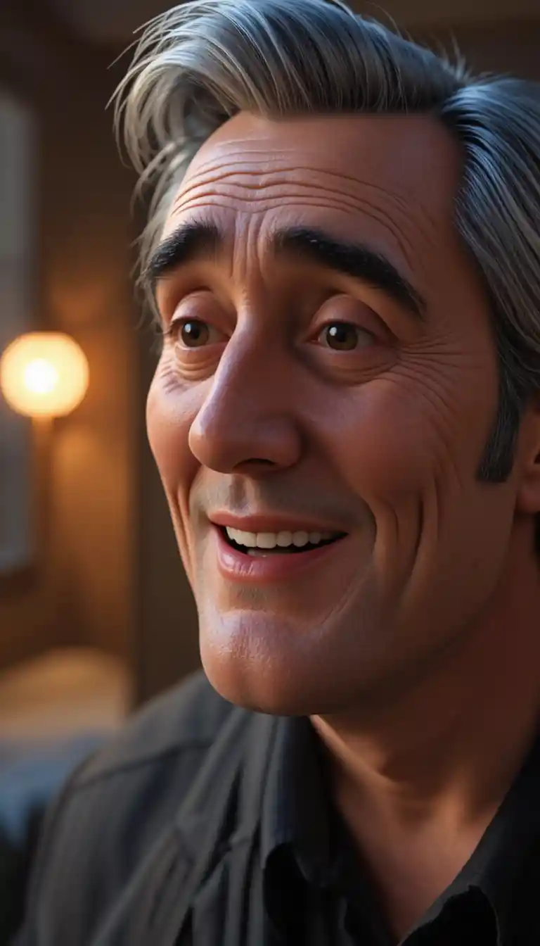 Close up portrait of a tearful smiling middle aged man