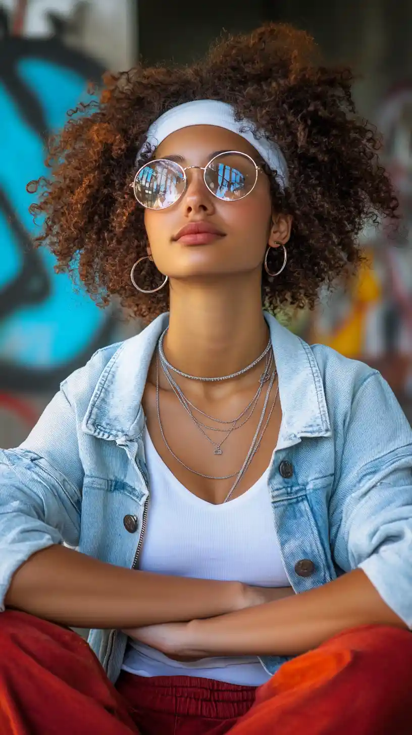 Young mixed race girl sitting cross legged in urban style