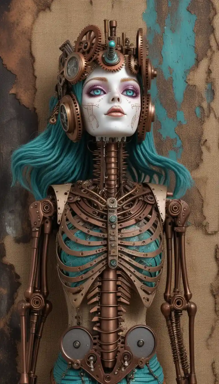 Muñeca Ragdoll Gótica Steampunk en Retrato de Perfil Lateral