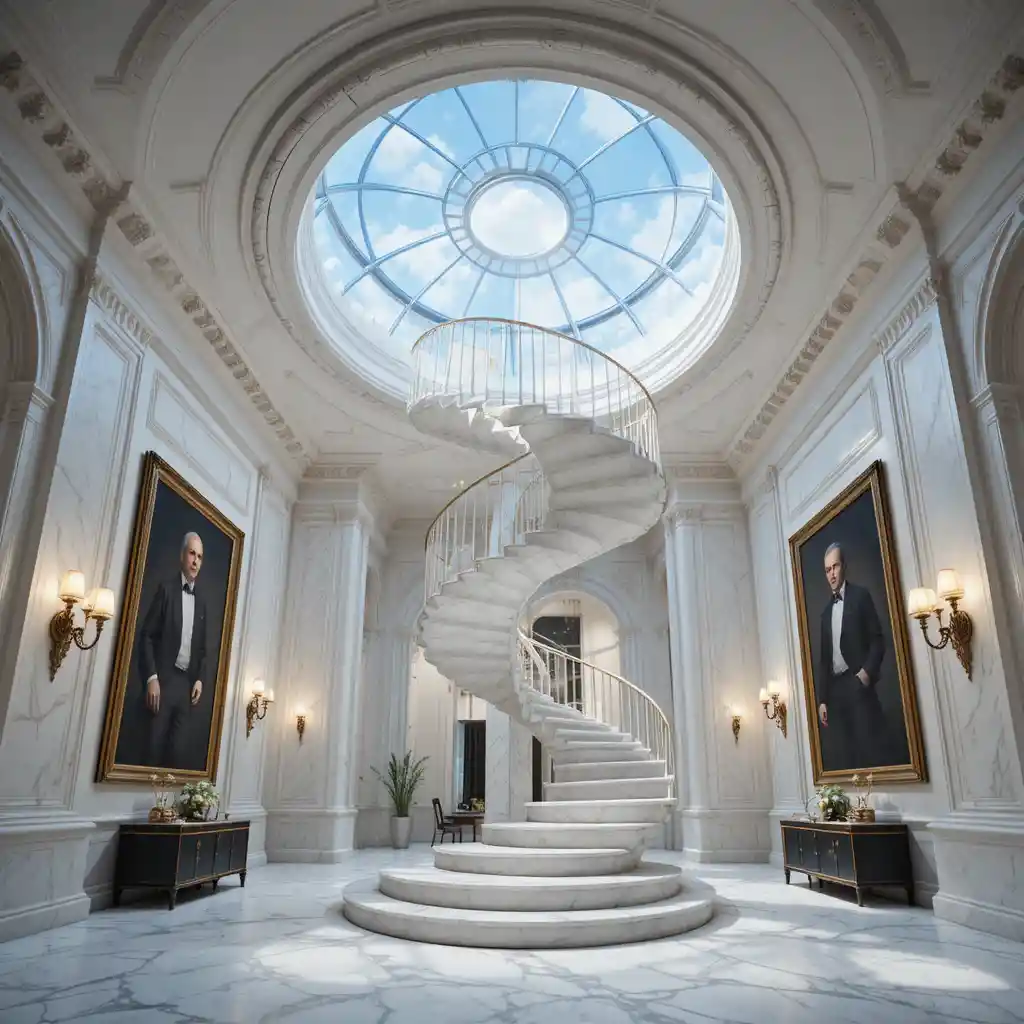 Luxuriöses Marmordesign mit dramatischer Wendeltreppe