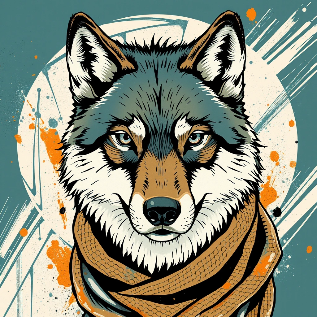Retrato em close de um lobo‑ártico com cachecol