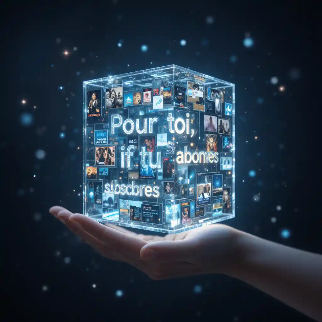 Elegant hand offering a glowing transparent cube of content