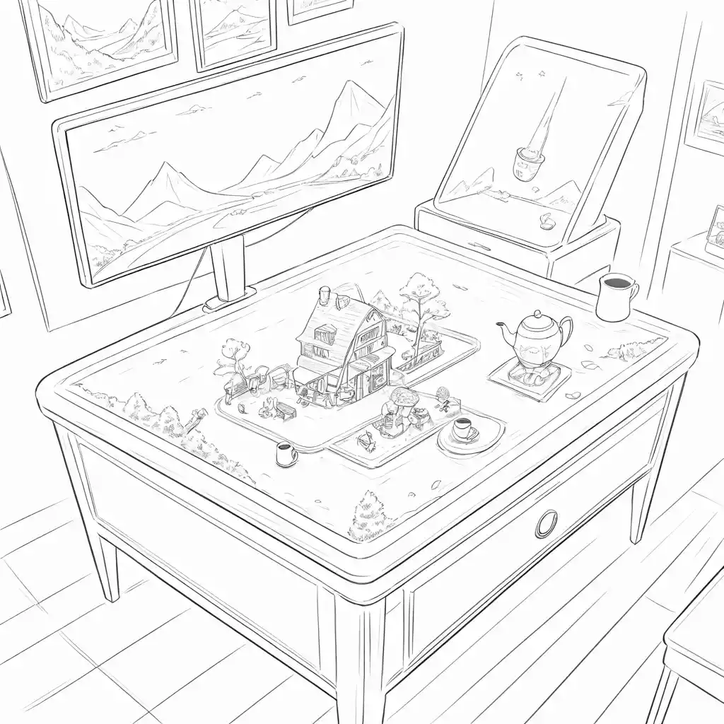 Tasse de café avec vapeur holographique projetant de minuscules paysages