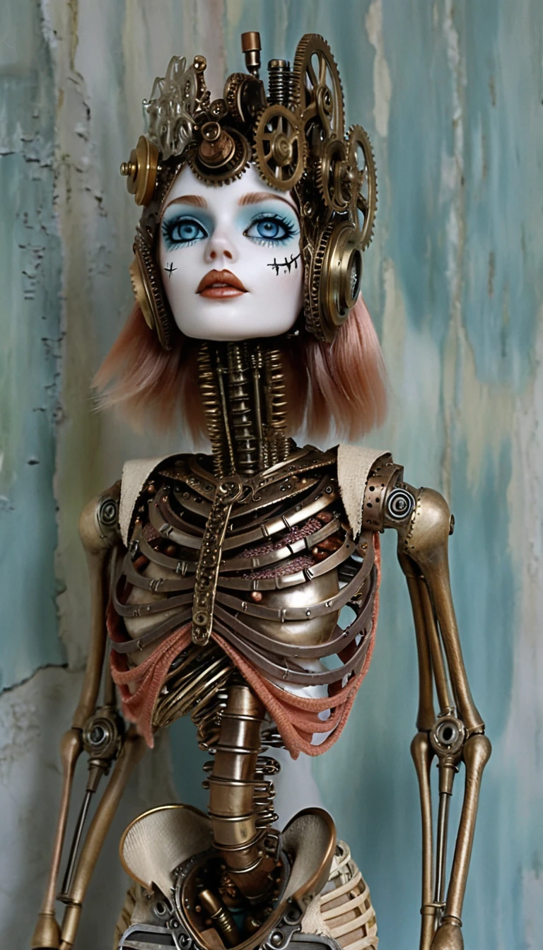 Steampunk gothic ragdoll woman in side profile view