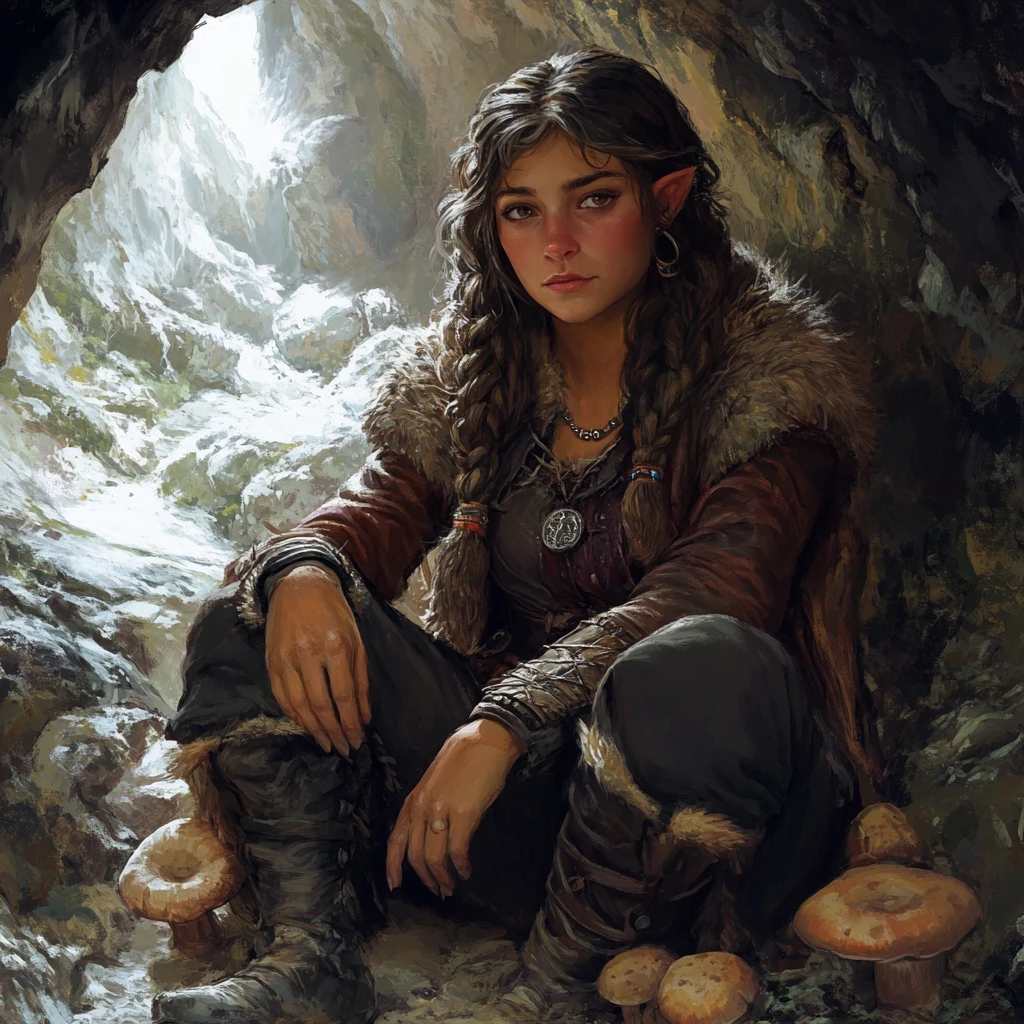 Dark Dwarf Druid Woman In Leather And Fur Robes