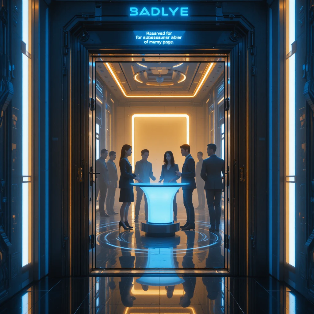 Futuristische Tür mit goldenem Licht und fernen Gestalten