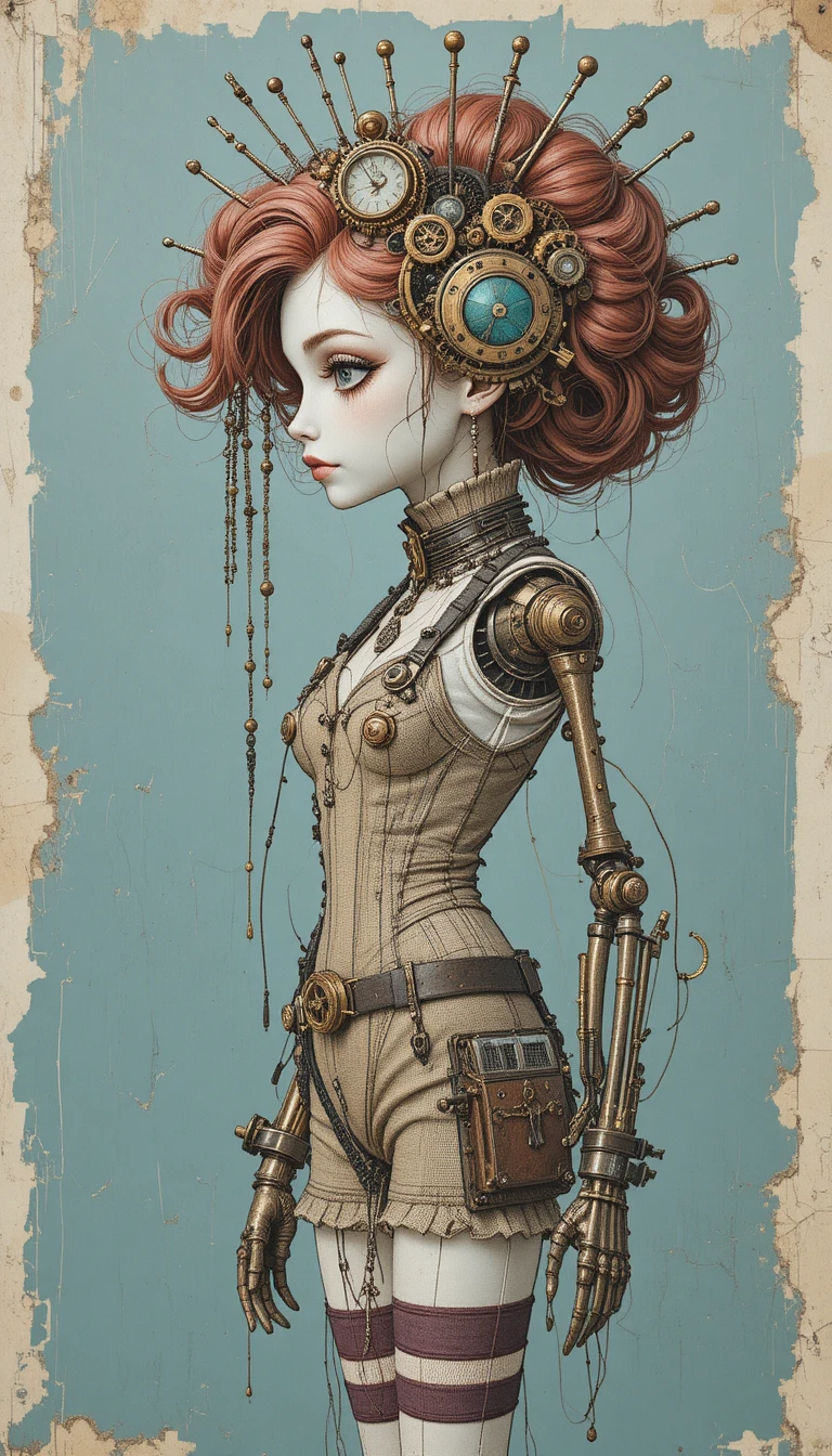 Steampunk Gothic Ragdoll Woman In Side Profile Portrait