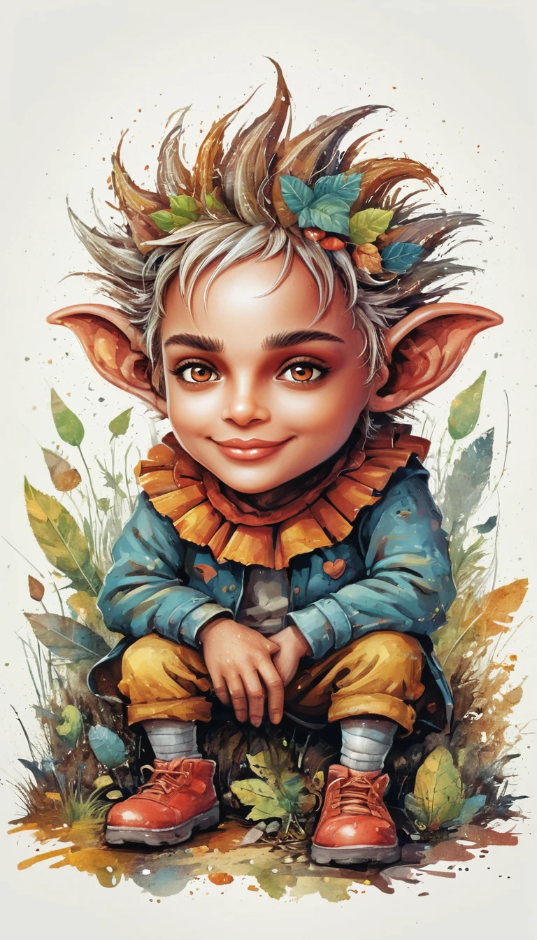 戴紅色小丑鼻子的歡樂蓬鬆森林巨魔