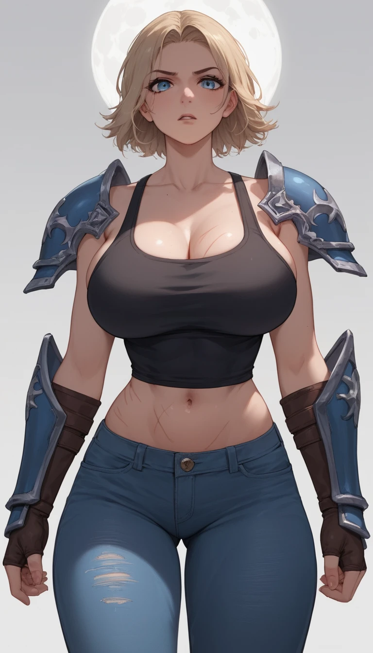 Héroïne d’anime confiante en tenue moulante sous la lune