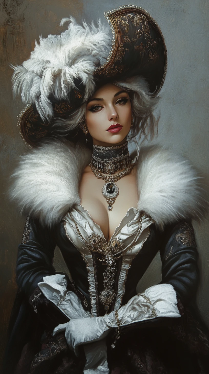 Renaissance woman in fur trimmed gown with dignified pose