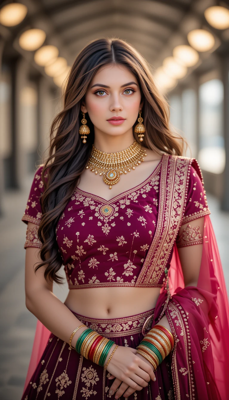 Serene South Asian woman in traditional lehenga portrait