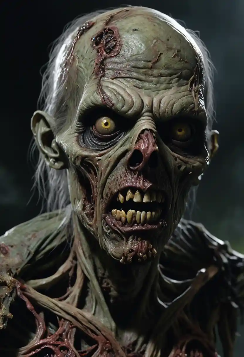 Grotesker verwesender Zombie im hyperrealistischen Horrorstil
