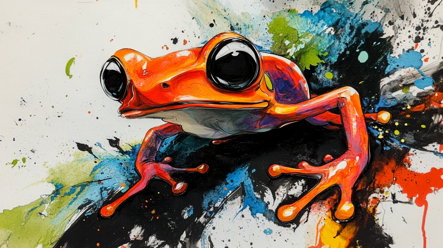 Grenouille dendrobate colorée dans une composition dramatique d’encre abstraite