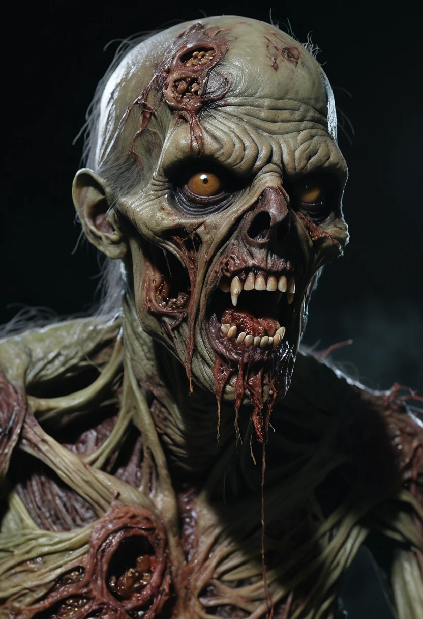 Grotesker hyperrealistischer Zombie mit verrottendem, abfallendem Fleisch