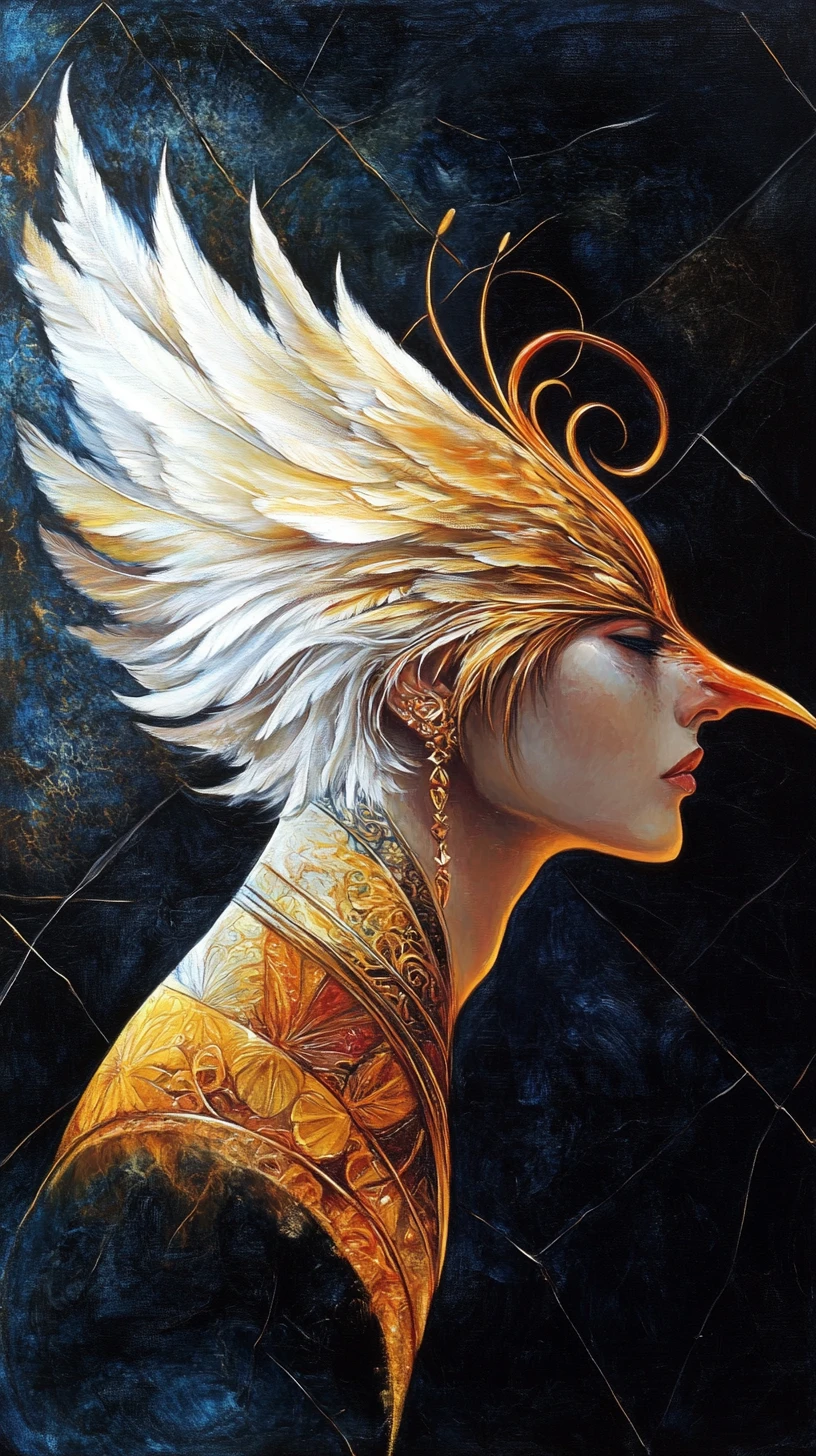 Close up of luminous bird earring against dark abstract background
