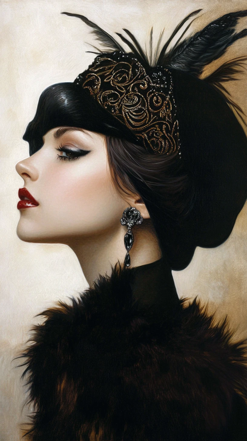 Perfil de mulher vintage com pele e elegante estilo dos anos 1920