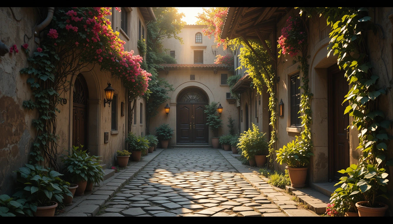 Sunlit alleyway leading to a mysterious hidden door