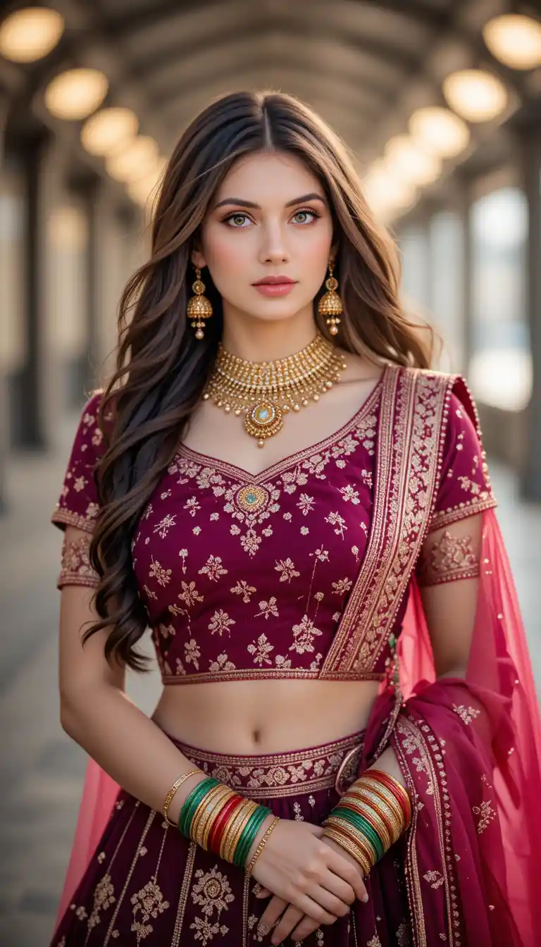 Serene South Asian woman in traditional lehenga portrait