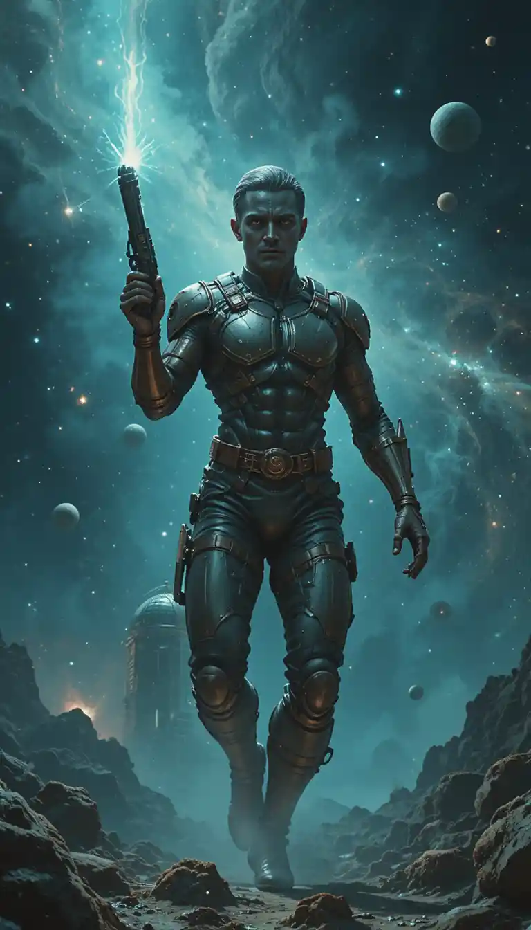 Black space adventurer awakening inside futuristic starship