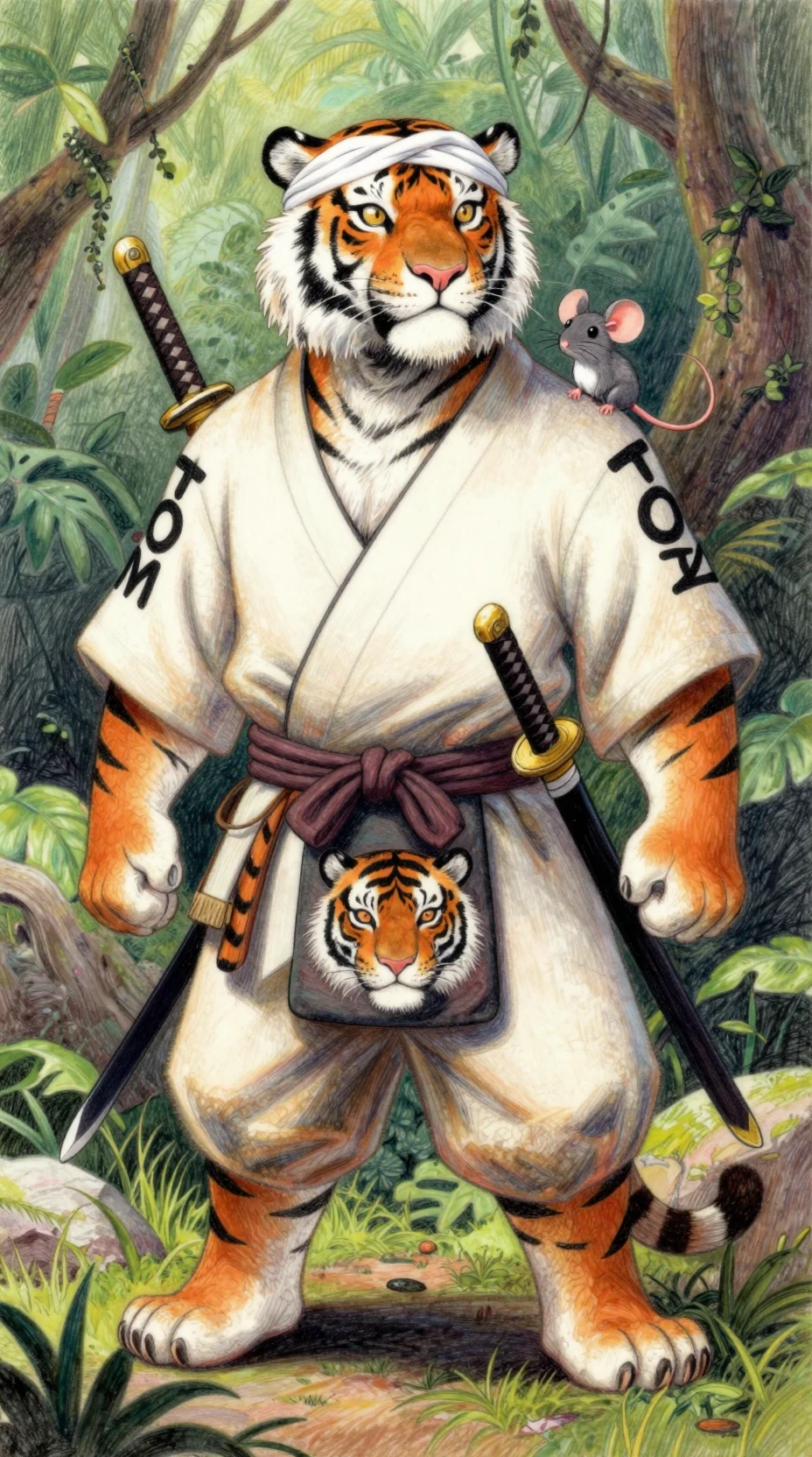 Anthropomorphic Tiger Samurai In A Lush Jungle Scene