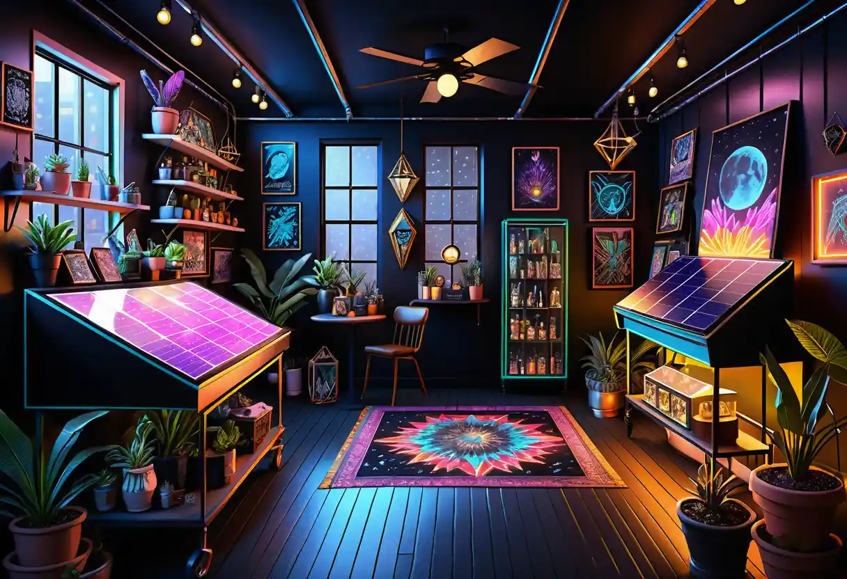 Vue aérienne d’un atelier d’artiste dans un loft lumineux