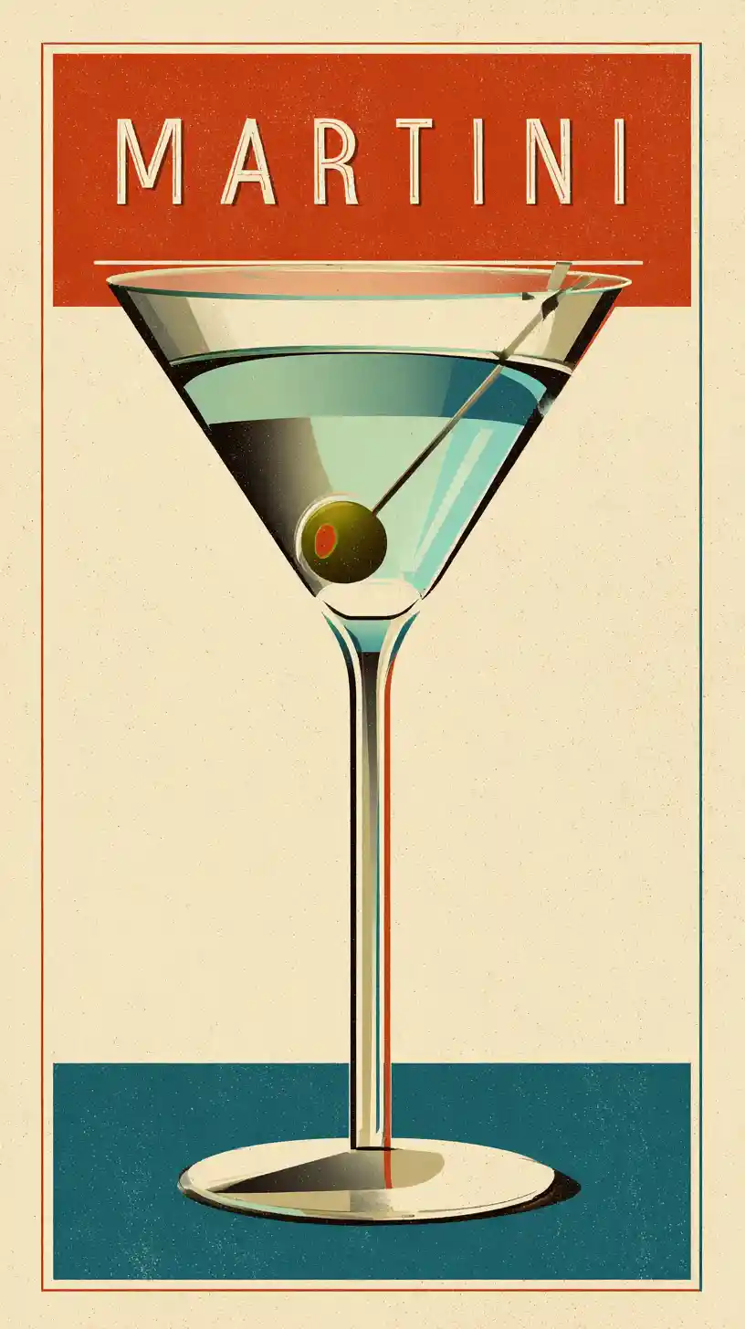 Mid century martini cocktail poster with centered glass