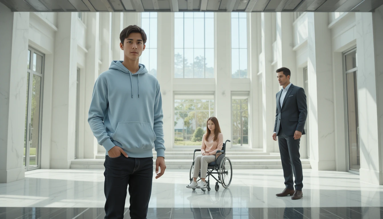 Adolescent debout dans l’intérieur lumineux d’un manoir moderne