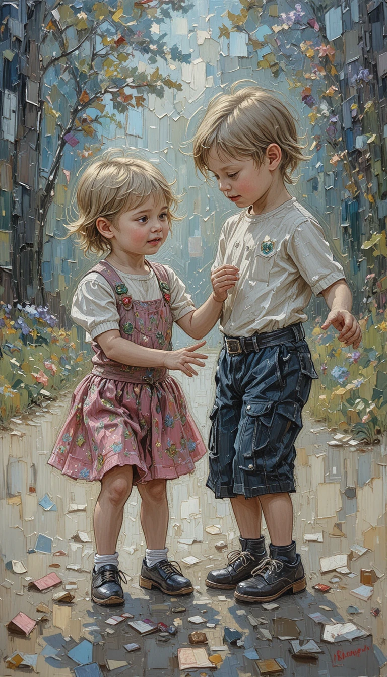 Peinture à l’huile impressionniste d’enfants jouant ensemble