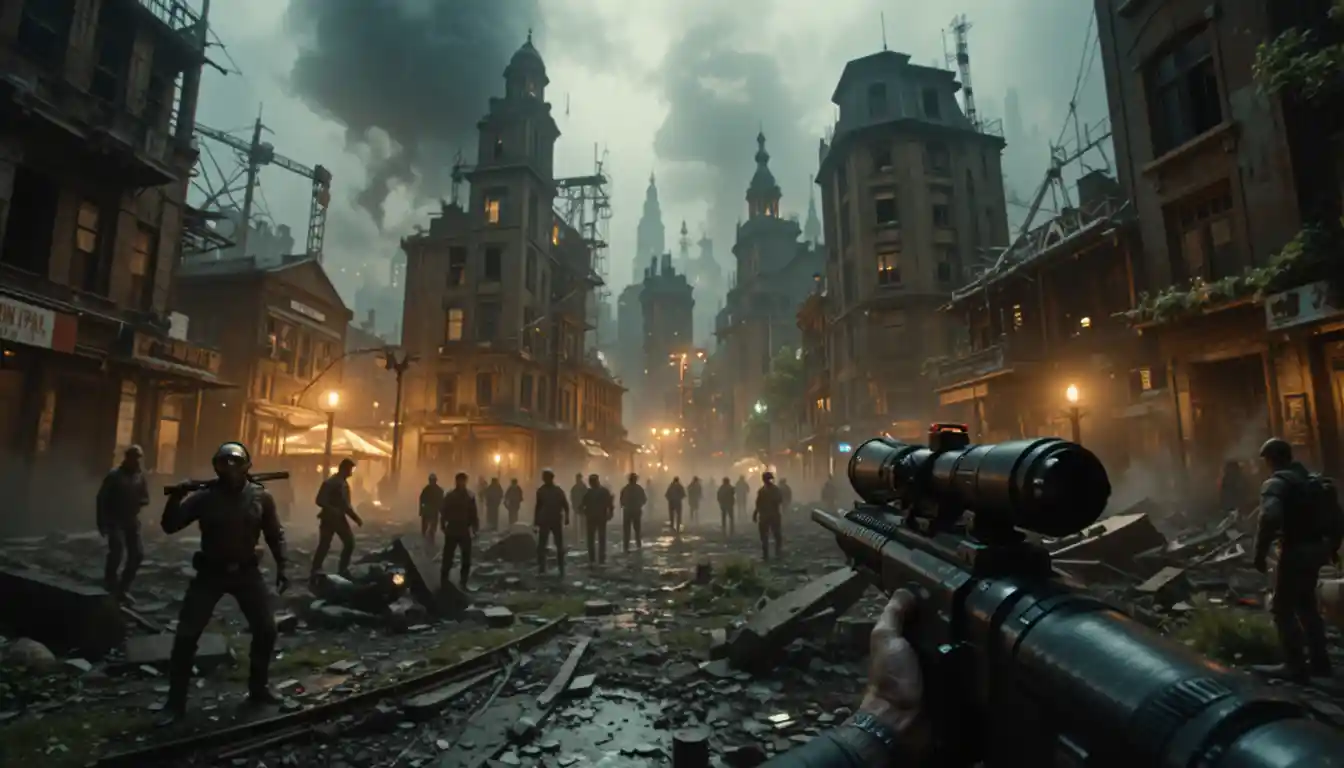Ruined Raccoon City Street With Lone FBI Agent Investigating