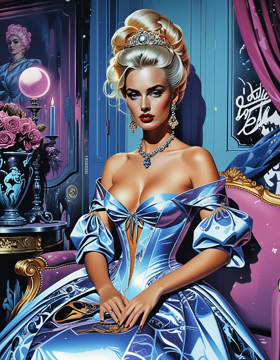 Pintura de uma feiticeira sedutora em estúdio vitoriano luxuoso
