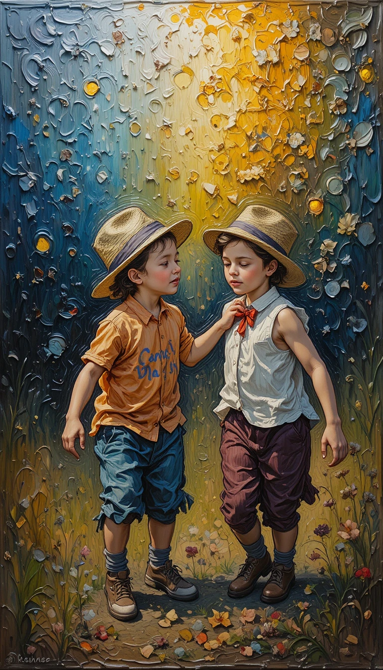 Peinture à l’huile impressionniste d’enfants jouant ensemble